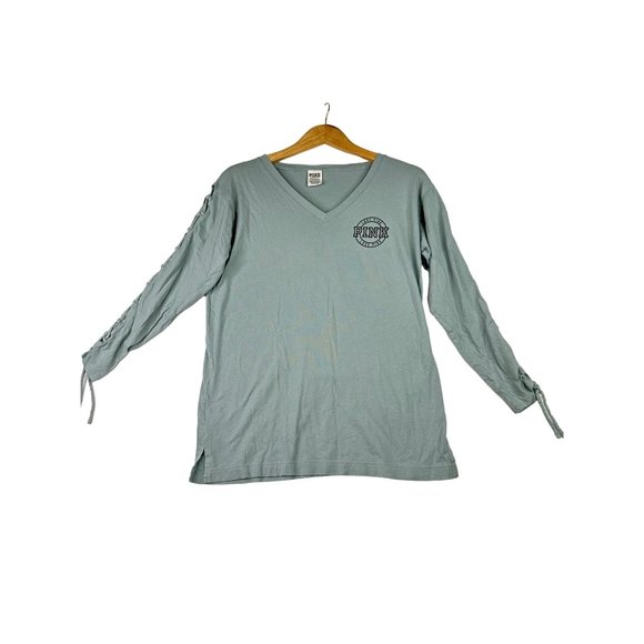 PINK By VS Long Keyhole Sleeve Shirt sz XS‎ Green - Picture 1 of 6
